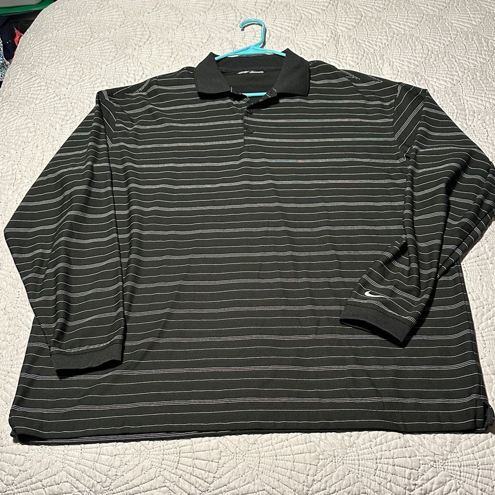 Nike Black Striped L/S Golf Polo Shirt, EUC, Size 2X